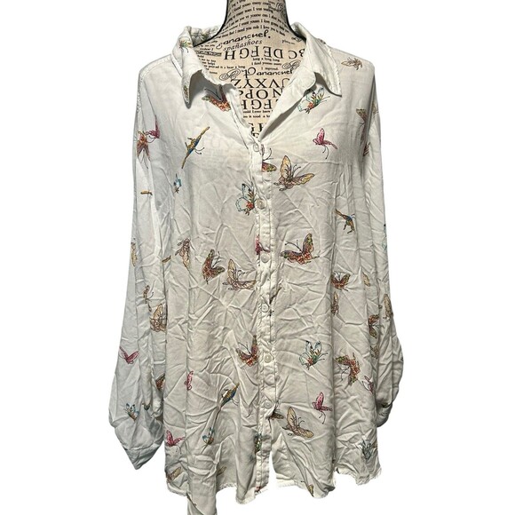 Jane and Delancey Tops - jane and delancey top White Summer Boho Soft Button Up Butterfly Collared Sz 3X